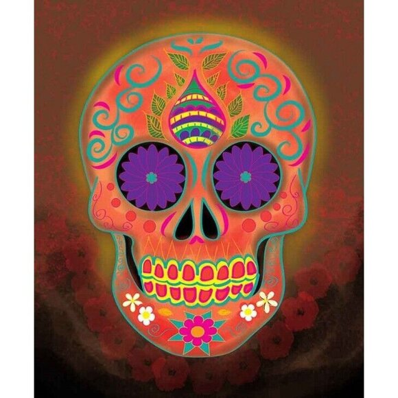 New Orange Sugar Skull Plush Fleece Throw Gift Blanket Sherpa Day of the Dead - Picture 1 of 4